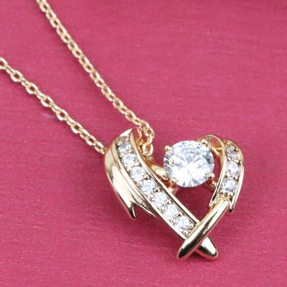 "Rose Gold Heart Pendant Necklace with Sparkling Stone Accents, XPBL0870 - Picture 1 of 13